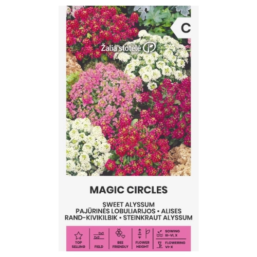 Smagliczka nadmorska Magic Circles odmiana o licznych kolorowych kwiatach nasiona 1 g - Žalia stotelė