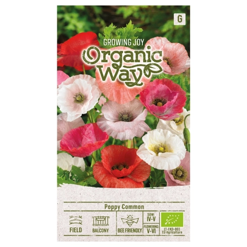 Mak polny Common Mix kolorowe liczne kwiaty odmiana doskonała na rabaty nasiona ekologiczne 0,5 g - Organic Way