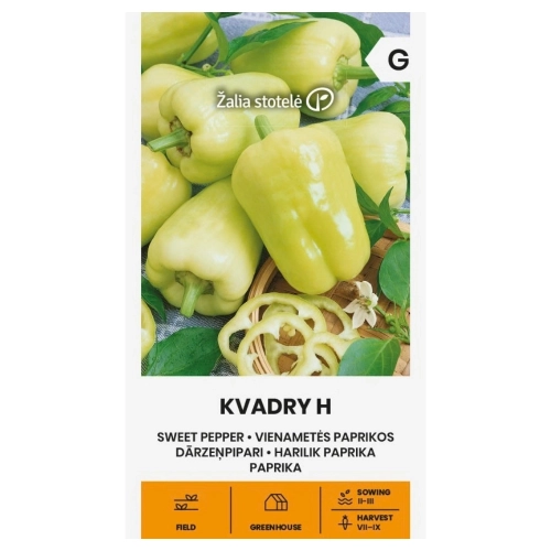 Papryka słodka Kvadry H tworzy smaczne owoce o jasnokremowej barwie nasiona 0,1 g - Žalia stotelė