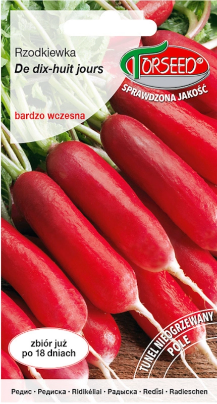 Rzodkiewka do uprawy pod osłonami i w polu De dix - huit jours Half Long 18 Days Duże opakowanie nasion 10g vis TORSEED sklep rajogrodnika