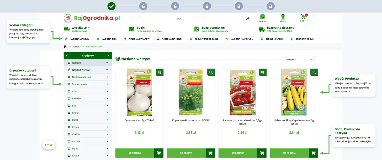 Jak kupować w RajOgrodnika.pl - wybór kategorii i produktu w sklepie ogrodniczym