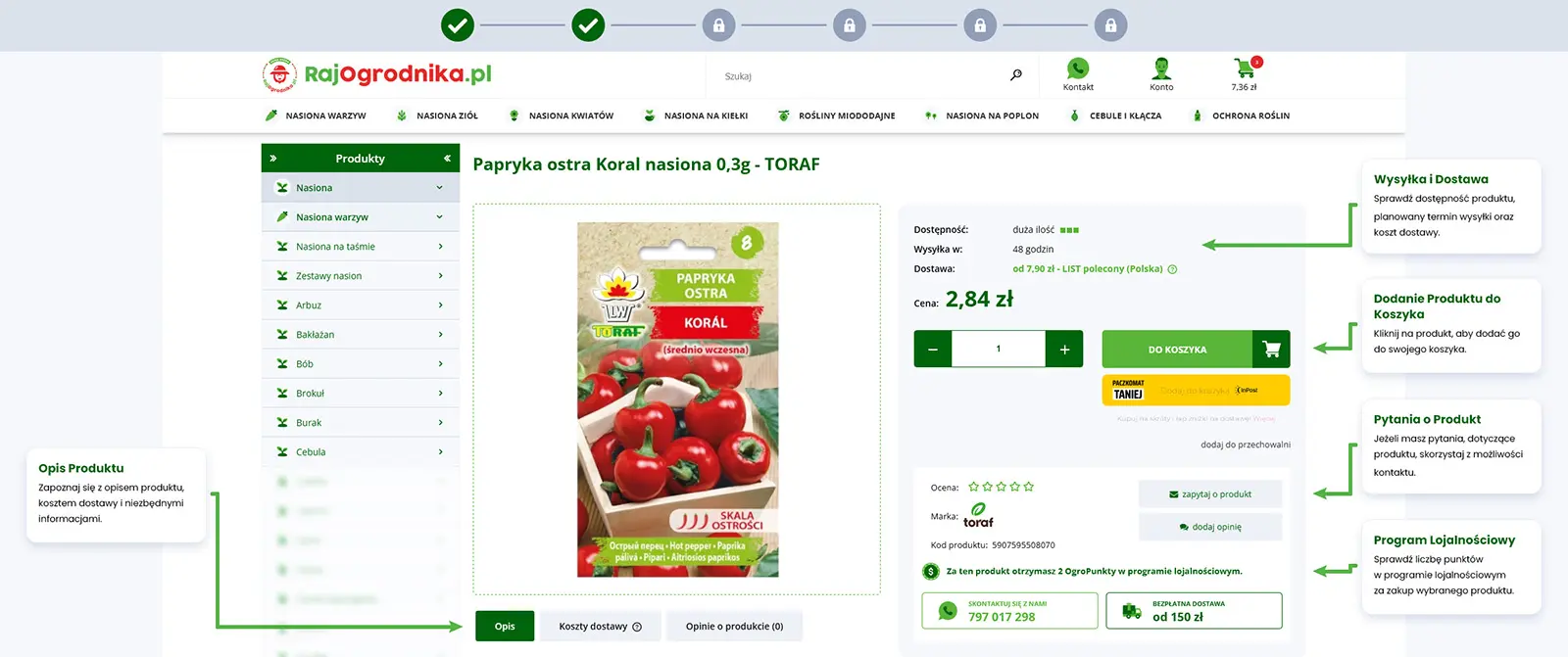 Jak kupować w RajOgrodnika.pl - karta produktu z ceną, dostępnością i przyciskiem do koszyka
