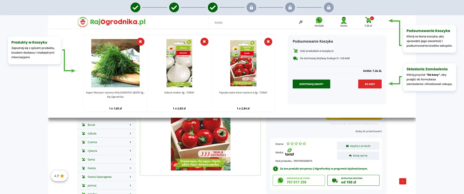 Krok 1 | Jak złożyć zamówienie w sklepie RajOgrodnika.pl jako firma lub instytucja publiczna: Widok koszyka