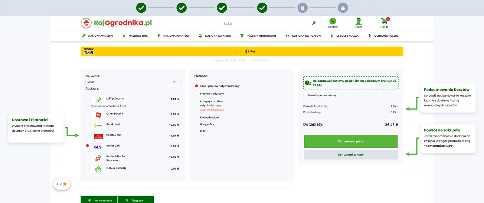 Krok 3 | Jak złożyć zamówienie w sklepie RajOgrodnika.pl jako firma lub instytucja publiczna: Wybór metody dostawy
